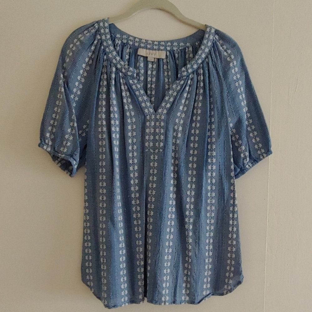 Ann Taylor Loft Blue Flowery Blouse